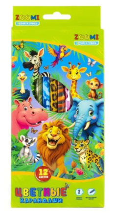 Карандаши Zoomi 12цв ZOO Джунгли деревянные шестигранные фото 1