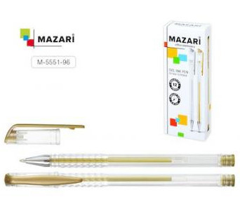 Ручка гелевая Mazari Autumn золотая 0,8мм рифленый держатель, металлизированный наконечник, стер фото 1