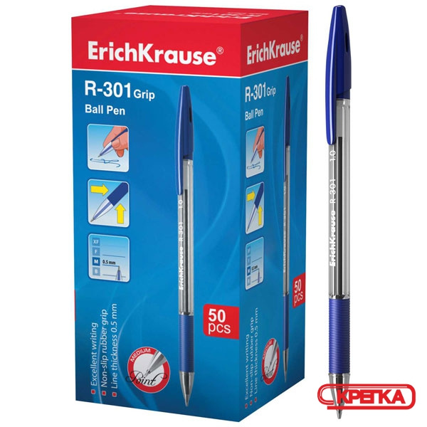 Ручка шар ЕК39527 R-301 Grip 1мм рез.держ прозр.ко фото 1