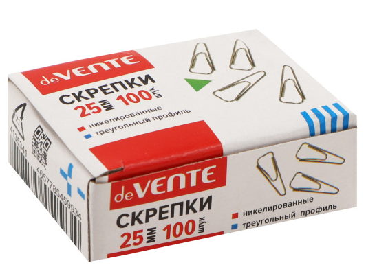 Скрепки deVente 25мм никелированные треугольные 100шт фото 1