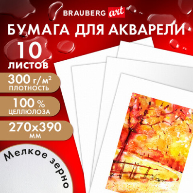 Акварельная бумага 270*390мм 10л 300г мелкое зерно BRAUBERG ART PREMIERE фото 1