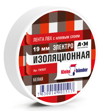 Изолента 19мм*20м Klebebander ПВХ белая TIK901T фото 1