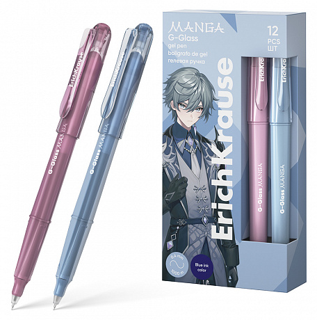 Ручка гелевая ЕК61305 G-Glass Stick Manga синяя 0,5мм игольчатый пишущий узел, полупрозрачн фото 1