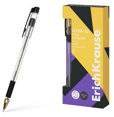 Ручка шар ЕК61111 Ultra-30 Gold Stick&Grip Classic черная 0,7мм, толщина письма 0,26м фото 1
