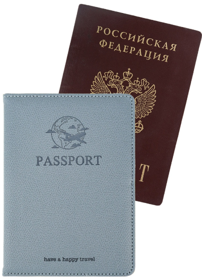 Обложка для паспорта Миленд с отсеком для карт на резинке Гражданин голубая кожзам фото 1