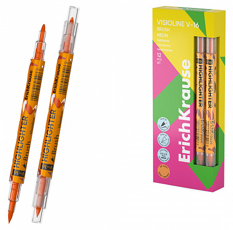 Текстовыделитель Erich Krause Visioline V-16 Brush Neon оранжевый 0,5-3,5мм, двухсторонний, круг фото 1