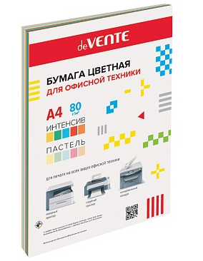 Бумага офисная deVente А4 итенсив/пастель 50л 80г/м ассорти 5цв фото 1