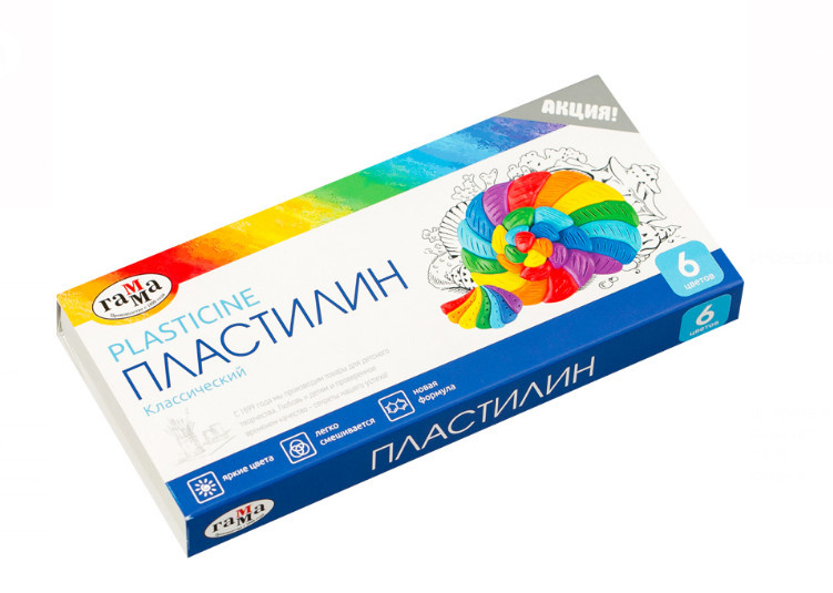 Пластилин Гамма Классический 6цв 120гр со стеком фото 1