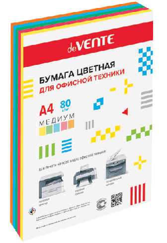 Бумага офисная 500л deVente А4 медиум 80г/м ассорти 5цв фото 1
