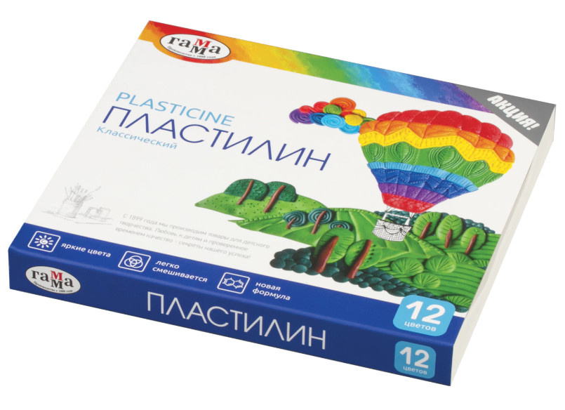 Пластилин Гамма Классический 12цв 240гр со стеком фото 1