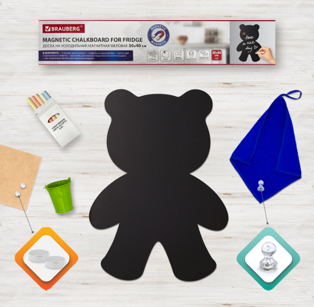 Доска магнитно-меловая 30*40см на холодильник Teddy Bear с аксессуарами Brauberg фото 1
