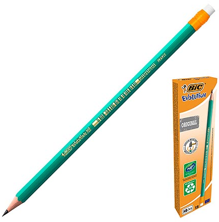 Карандаш ч/гр BiC Evolution Original HB с ластиком, шестигранный, пластиковый, цвет корпуса- зел фото 1