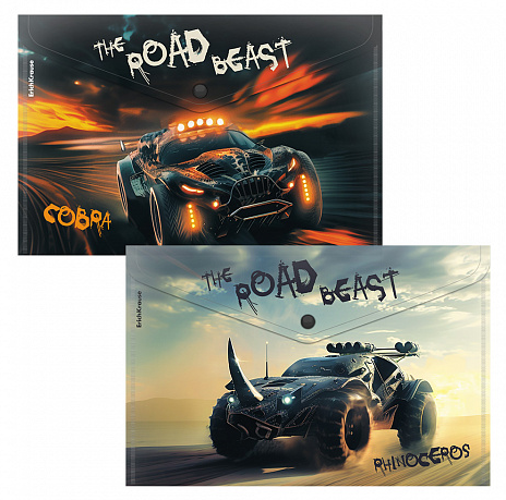 Папка-конверт А4 ЕК Road Beast 0,16мм непрозр ассор. фото 1