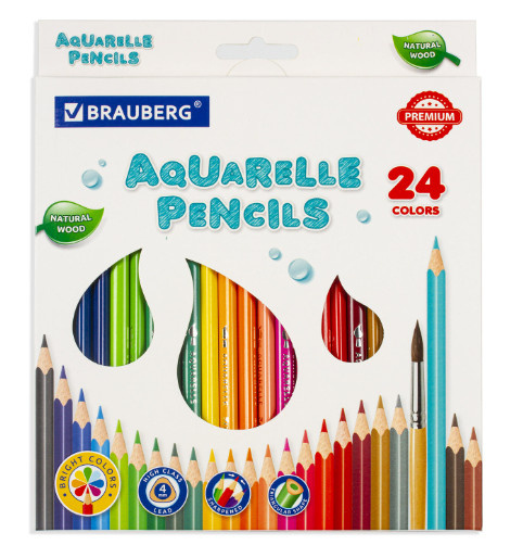 Карандаши Brauberg 24цв Premium Aquarelle акварельные 181673 фото 1