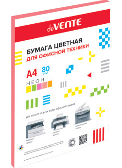 Бумага офисная deVente А4 неон 80г/м 50л розовая фото 1