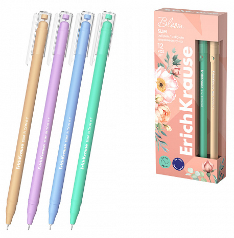 Ручка шар ЕК61047 Slim Stick Pastel Bloom синяя 0,7мм,  толщина письма 0,6мм, ассорти фото 1