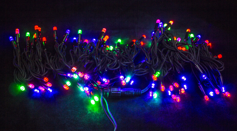 Гирлянда В 100 led шнурок мульти черн.пр каучук 10м уличн 1д-2цв соед. IP65 108 фото 1