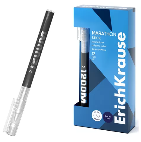 Роллер ЕК Marathon Stick 0,5мм синий система Free Ink пластиковый круглый корпус толщина письма 0 фото 1