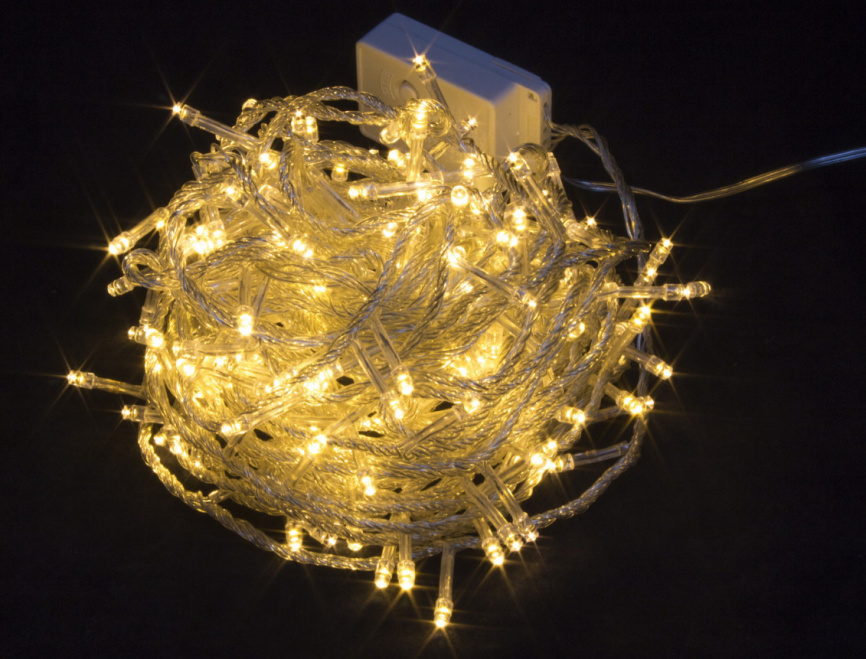 Гирлянда В 200 led шнурок тепло-белый прозр.пр 13, фото 1