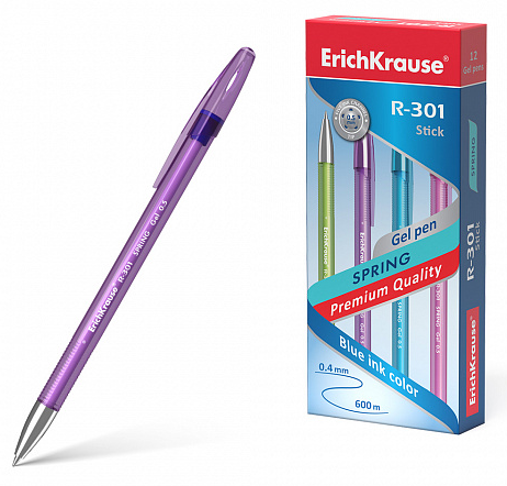 Ручка гелевая ЕК53348 R-301 Spring Gel Stick синяя 0,5мм, толщина письма 0,4мм, рифленый де фото 1