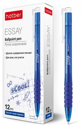 Ручка шар Хатбер Essay 0,7мм автомат синяя резиновый держатель, чернила на масляно фото 1