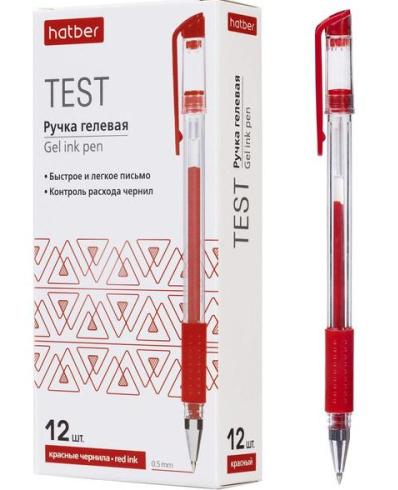 Ручка гелевая Hatber Test красная 0,5мм, резиновый держатель, прозрачный фото 1