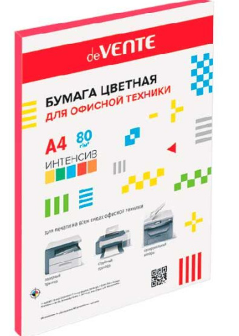 Бумага офисная deVente А4 итенсив 50л 80г/м красная фото 1