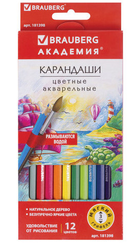 Карандаши Brauberg 12цв Академия акварельные 18139 фото 1