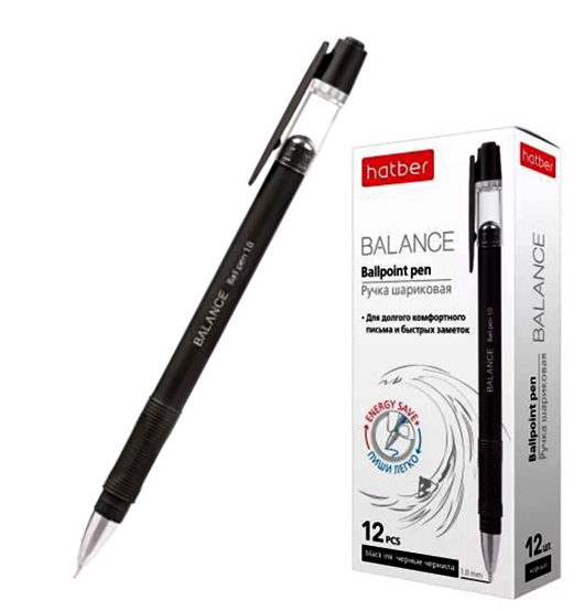 Ручка шар Хатбер Balance 1мм черная масляные фото 1