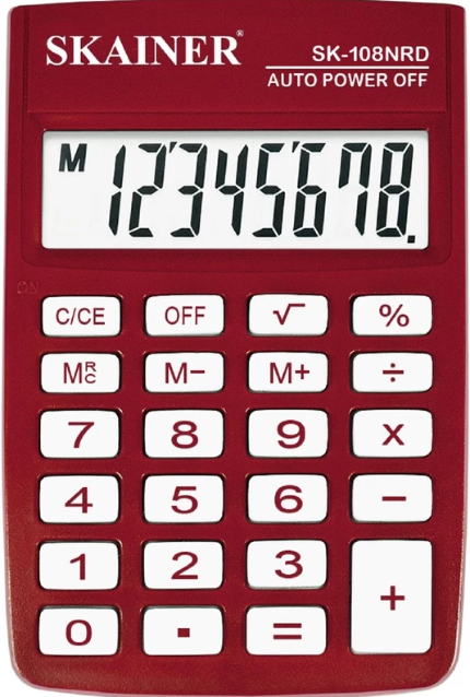 Калькулятор Skainer Electronic CO SK-108NRD 8 разр 58*88*10мм красный фото 1
