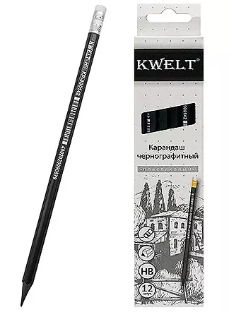 Карандаш ч/гр Kwelt пластик заточ с ластиком черны фото 2