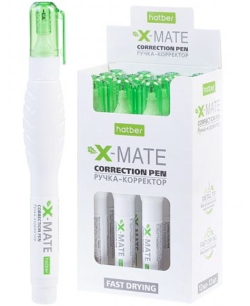 Корректирующая ручка Хатбер X-Mate 12мл, металлический наконечник, картонная упаковка фото 1