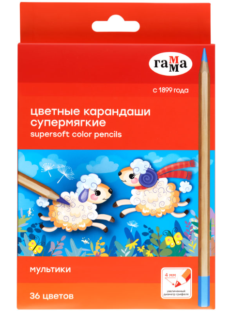 Карандаши Гамма 36цв Мультики супермягкие, увелич. диаметр грифеля 4,0мм, заточен., кар фото 1