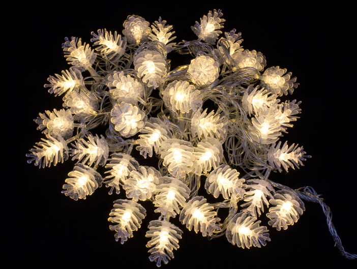 Гирлянда В 40 led шнурок тепло-белый Шишка-4 прозр фото 1
