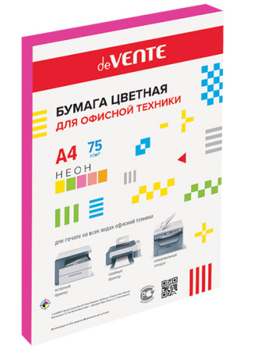 Бумага офисная deVente А4 неон 75г/м 50л малиновая фото 1