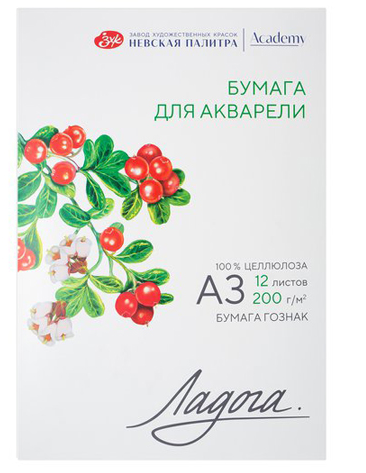 Акварельная бумага А3 12л Ладога 200г/м2 средне-зернистая в папке фото 1