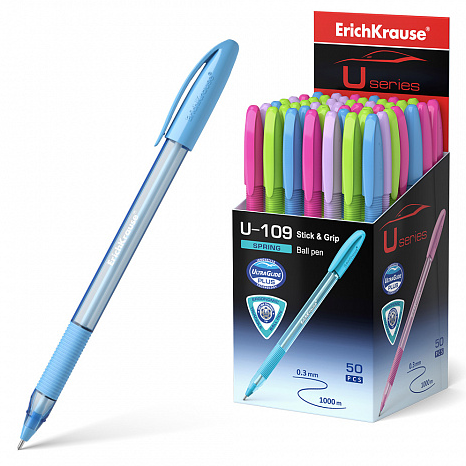 Ручка шар ЕК58109 U-109 Ultra Glide Technology Spring Stick&Grip 1,0мм синяя треугольная рез.держ фото 1