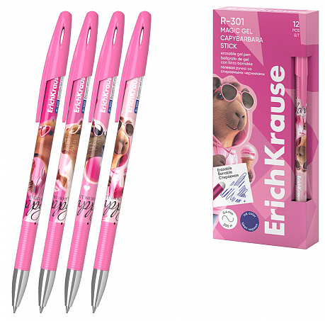 Ручка пиши-стирай EK R-301 0,5мм гелевая Magic Gel Stick CapyBarbara синяя, толщина письма 0,4мм,тон фото 1